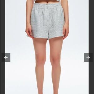 adL For Art Linen Shorts High Waisted Striped Gray Medium Coastal Lagenlook Boho